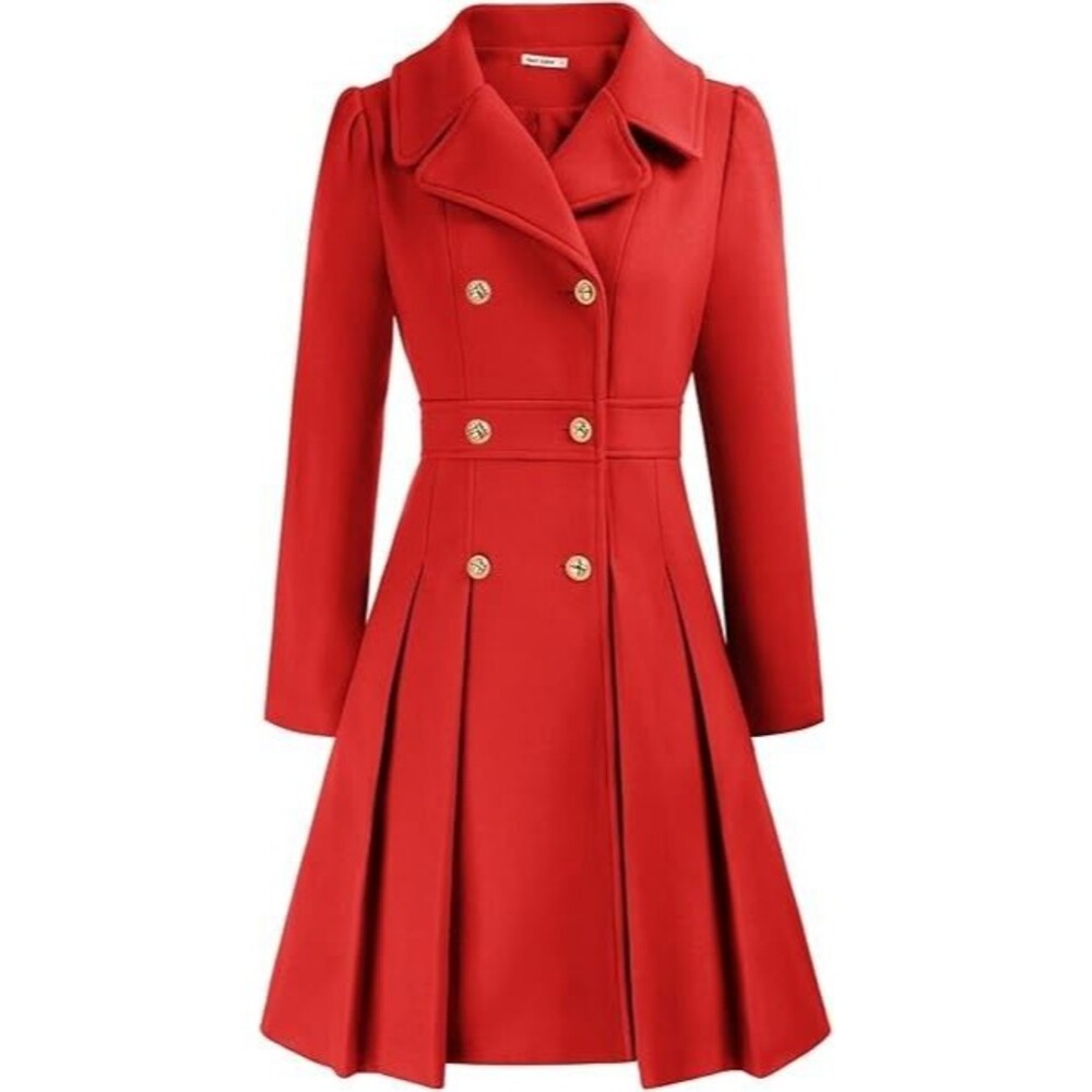 GRACE KARIN Women's Trench Coat Notch Lapel Double Breasted Thick A Line M Red